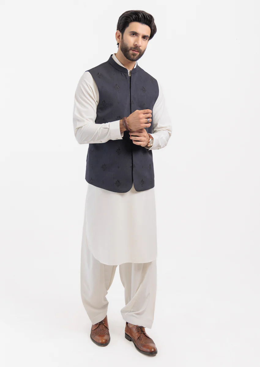 Charcoal-Blended-Waist Coat - (M25WCE1007) - Image 3