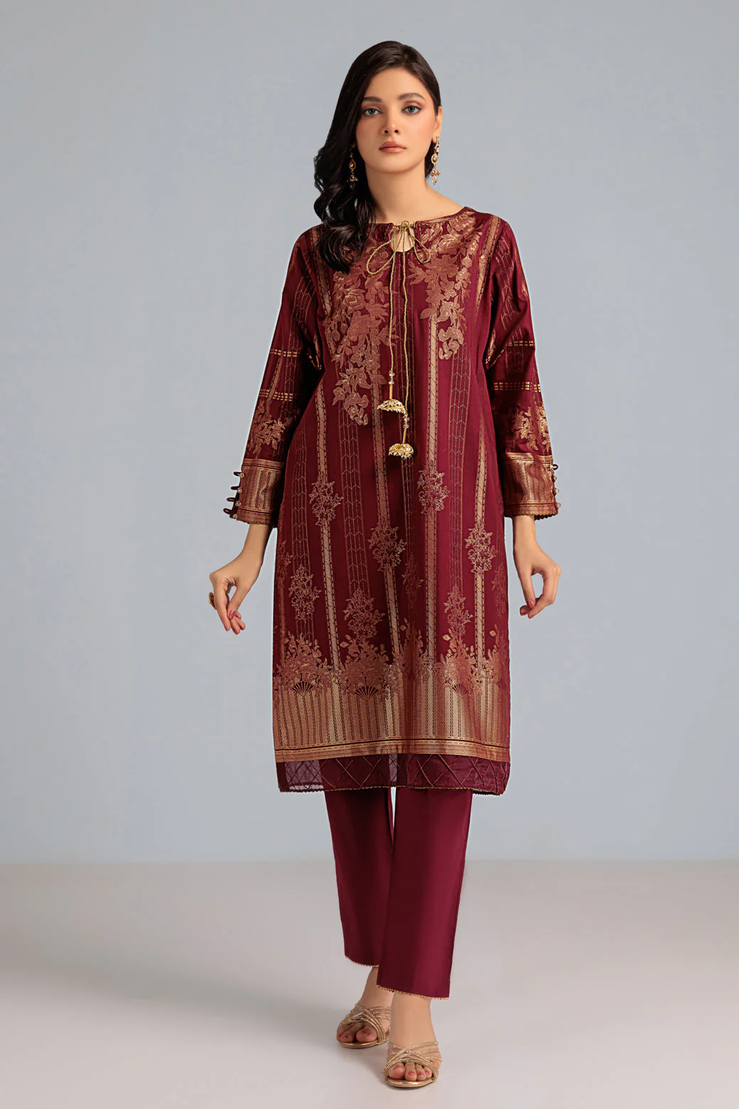MAR00N-JACQUARD-KURTI (JAW221P02) - Image 3
