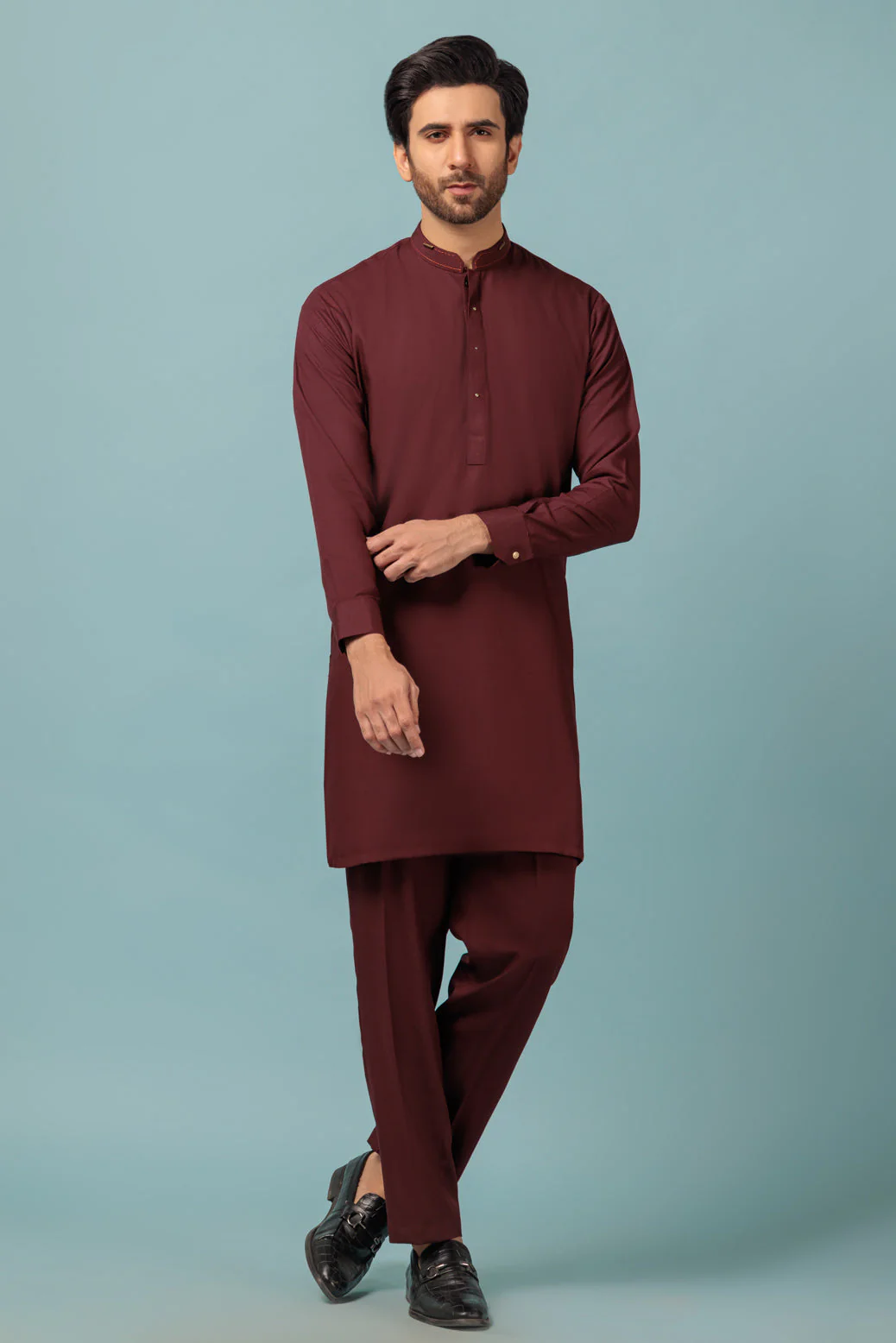 MAROON-BLENDED-KURTA PAJAMA TROUSER - (KSW23-016) - Image 4