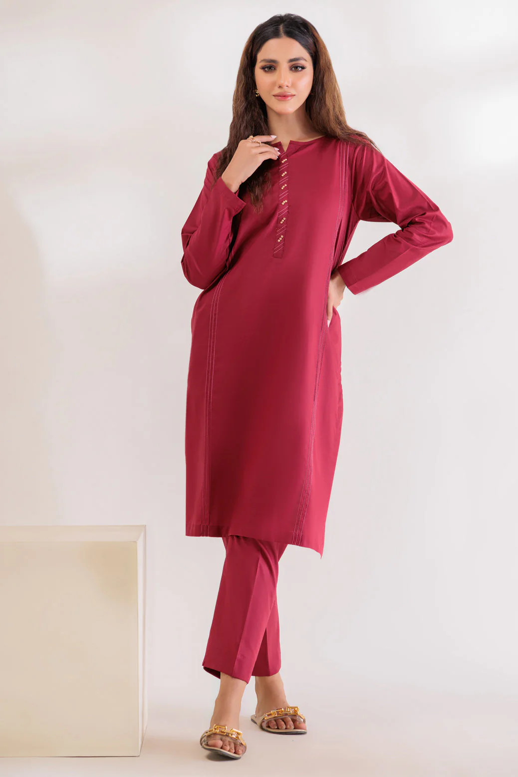 MAROON-CAMBRIC-2 PIECE (SS2242P21) - Image 4