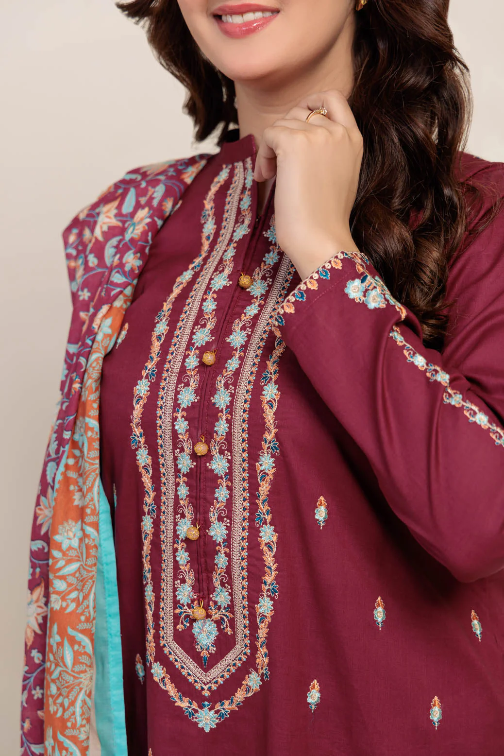 MAROON-CAMBRIC-3 PIECE (SS1243P23) - Image 2