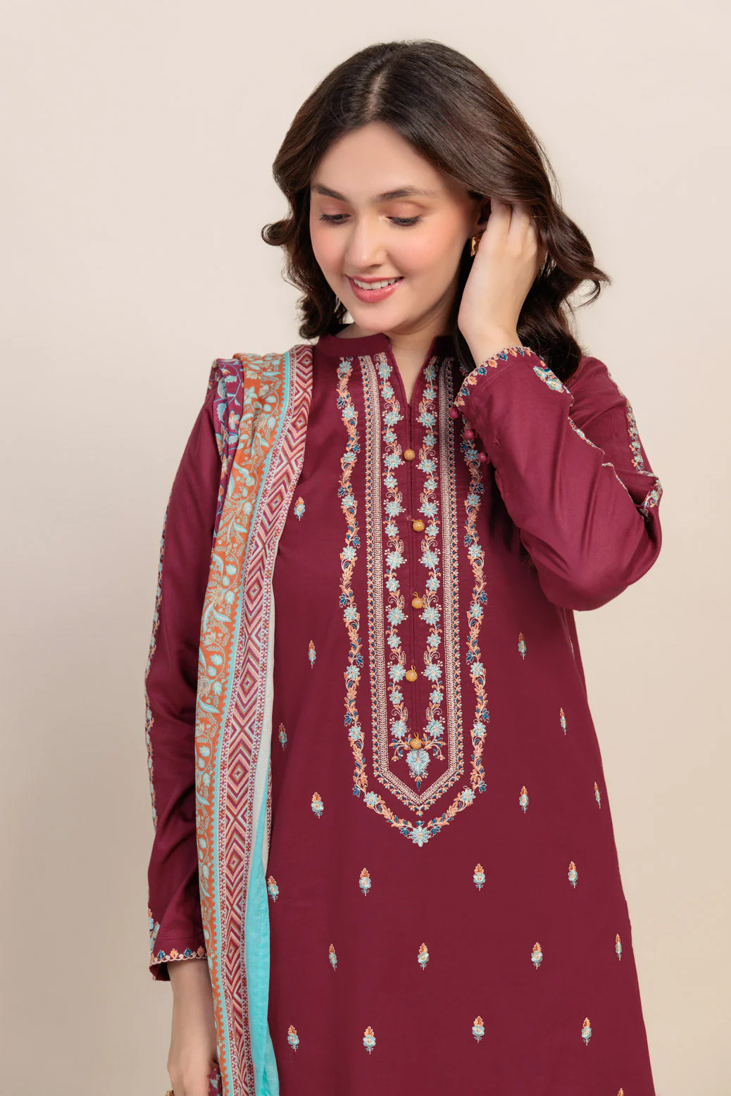 MAROON-CAMBRIC-3 PIECE (SS1243P23) - Image 4