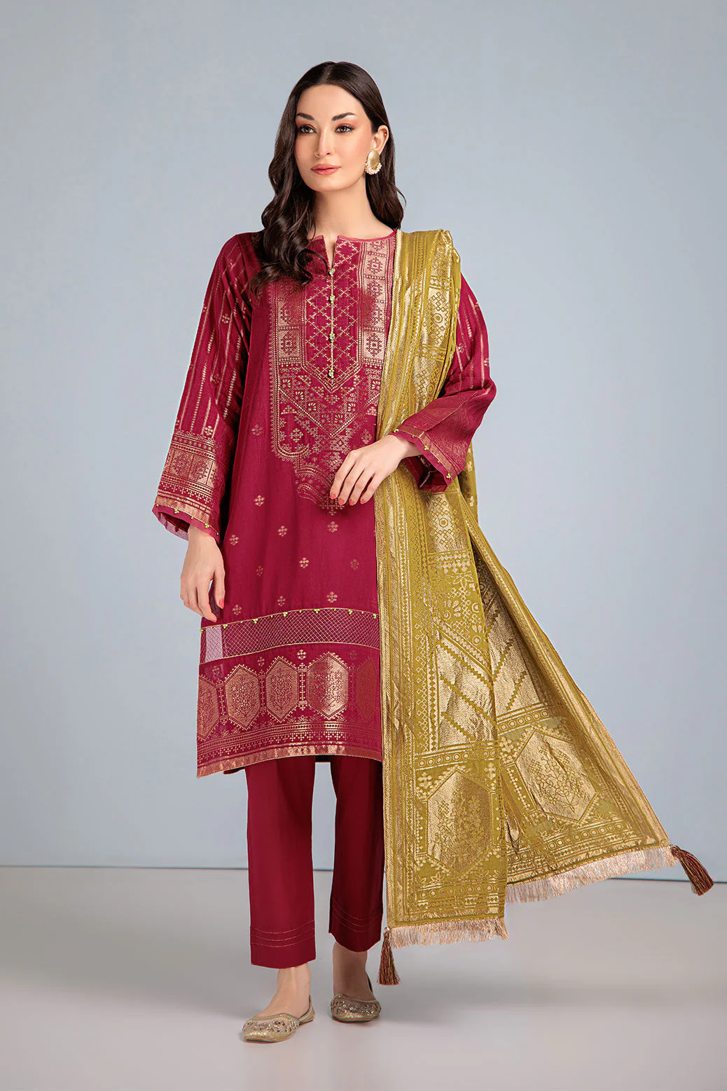 MAROON-JACQUARD-3 PIECE (JAS233P25) - Image 2