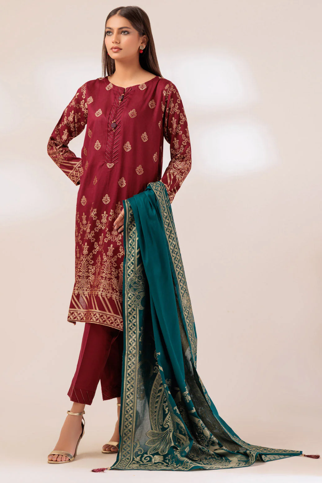 MAROON-JACQUARD-3 PIECE (PWJ1233P11) - Image 2