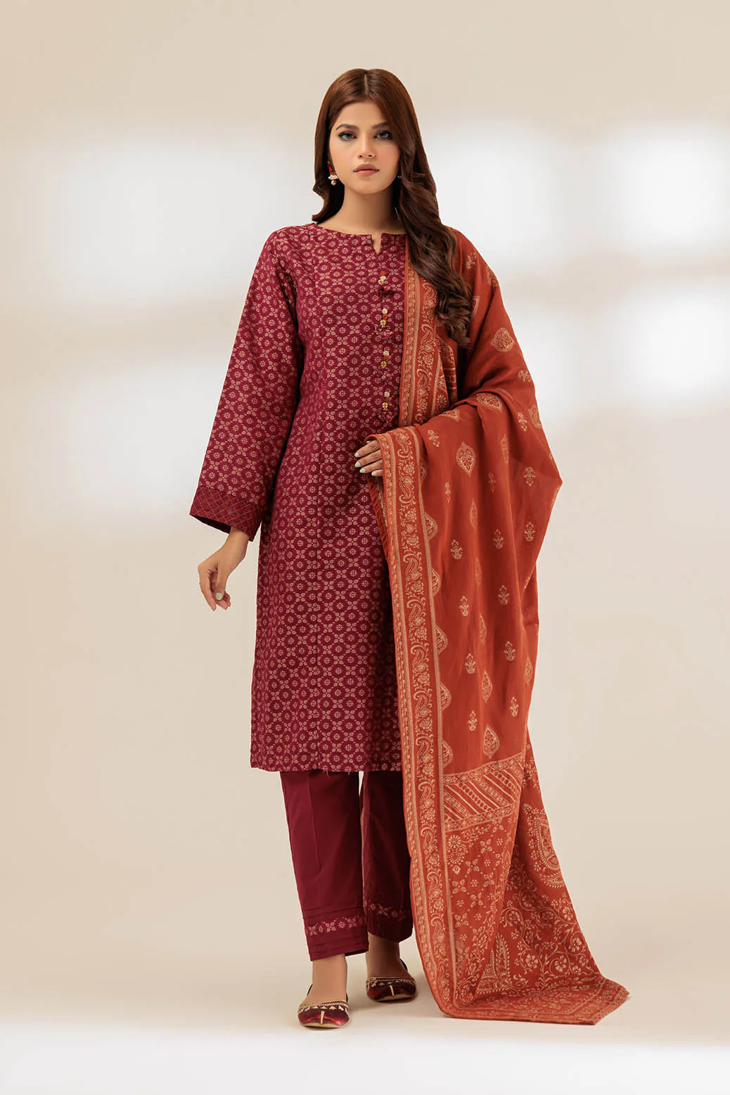 MAROON-JACQUARD-3 PIECE (SBN233P18) - Image 3