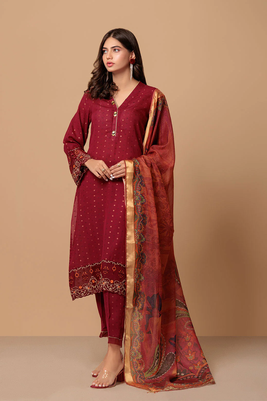 MAROON-JACQUARD-3 PIECE (SRS233P70) - Image 2