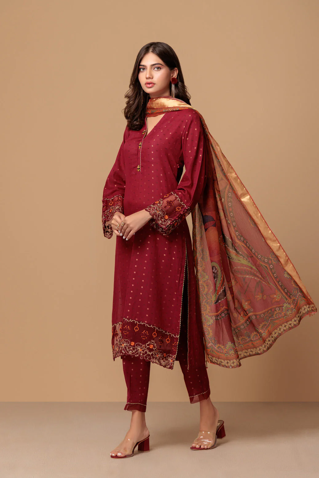 MAROON-JACQUARD-3 PIECE (SRS233P70) - Image 4
