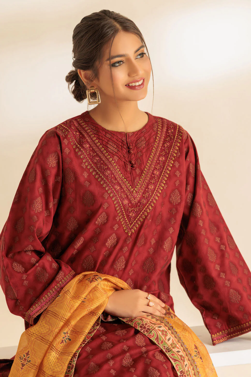 MAROON-JACQUARD-3 PIECE (SS2243P14) - Image 2