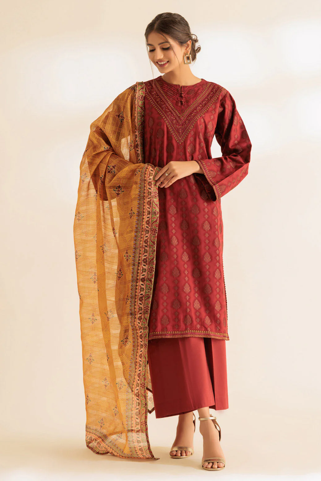 MAROON-JACQUARD-3 PIECE (SS2243P14) - Image 3