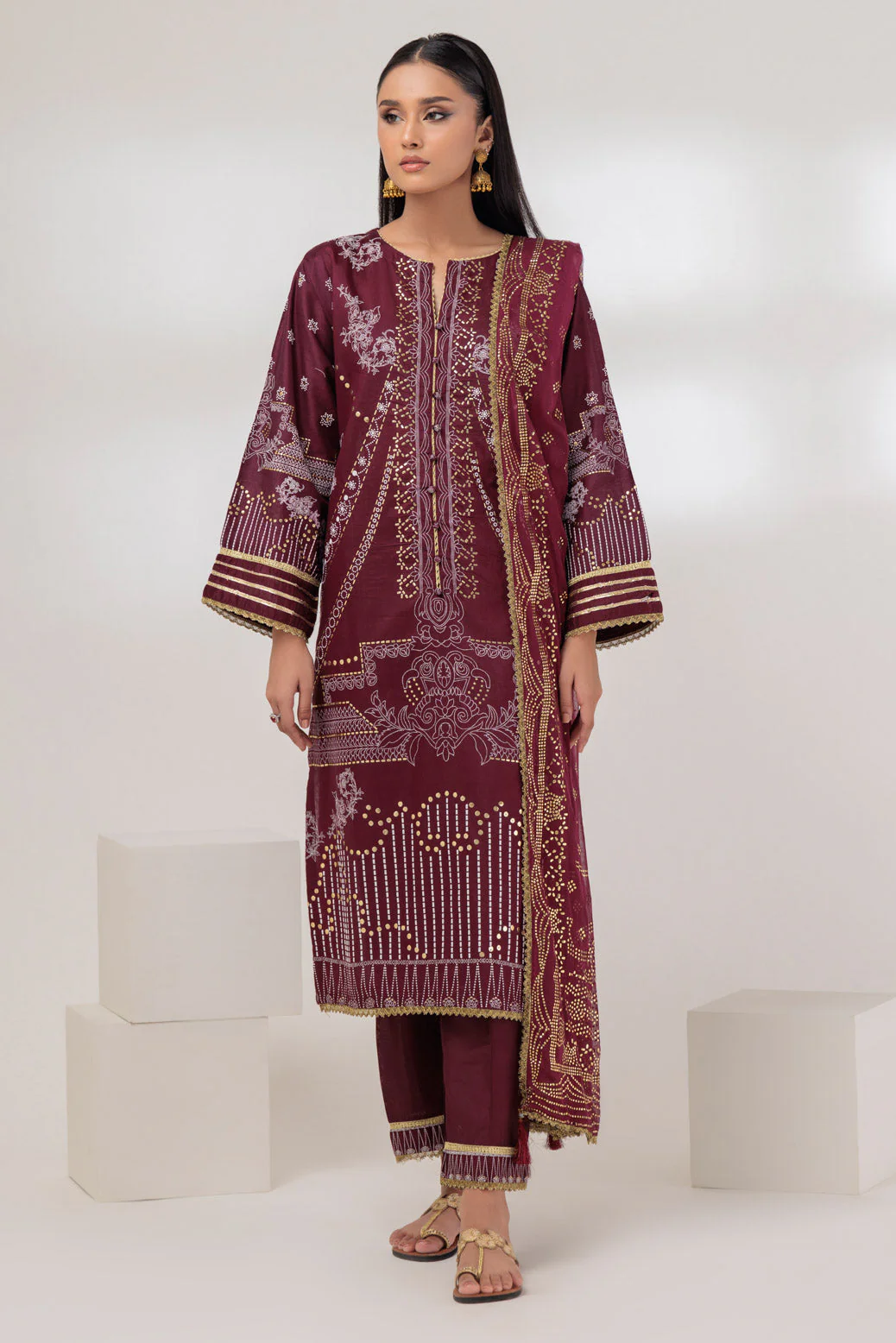 MAROON-VISCOSE-3 PIECE (BSHS233P06) - Image 3