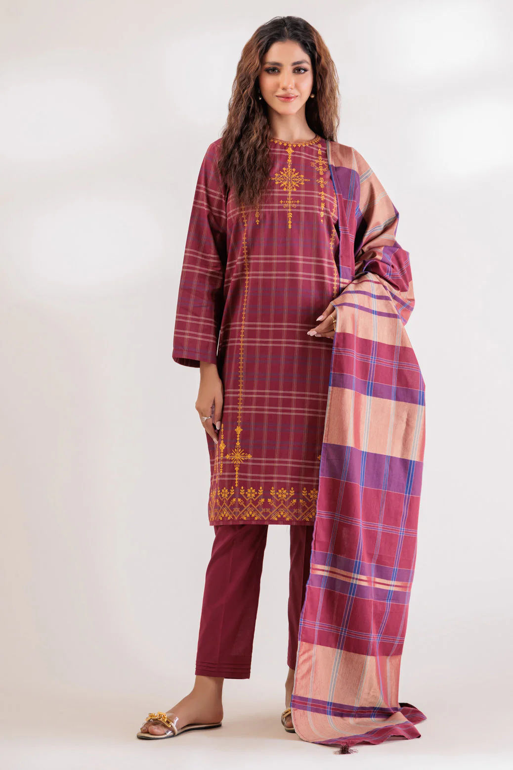 MAROON-YARN DYED-3 PIECE (SS2243P10) - Image 3