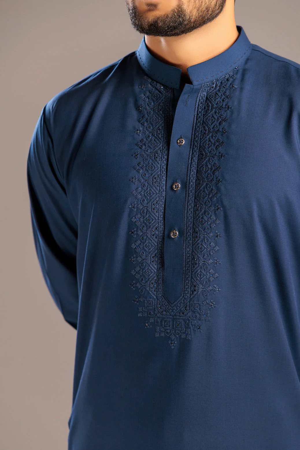 MN-BLUE-BLENDED-KURTA SHALWAR- (KSRS23-084) - Image 3