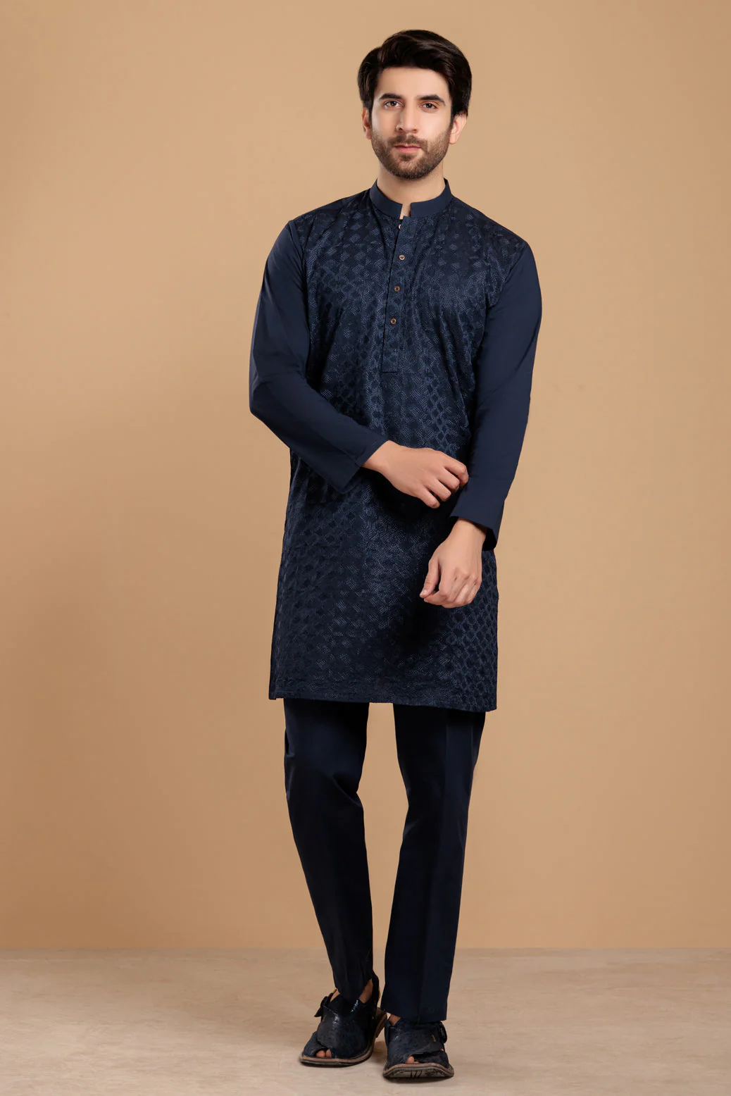 MN-BLUE-COTTON-KURTA PAJAMA TROUSER- (KSS23-036) - Image 4