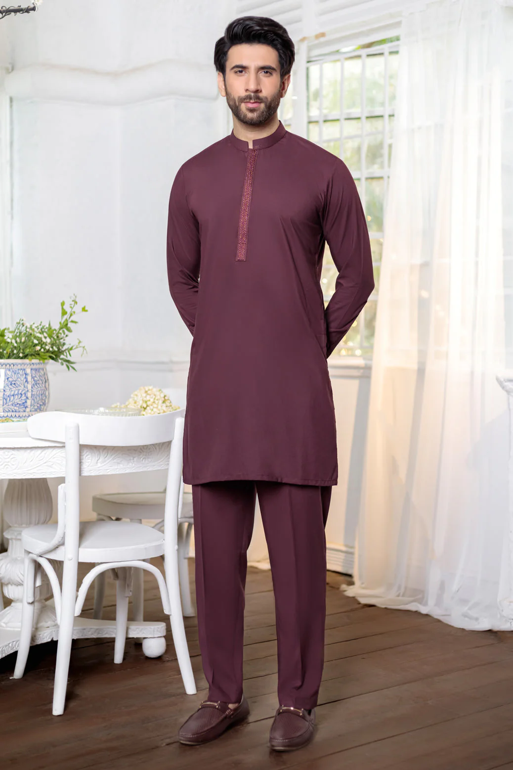 MO-RED-BLENDED-KURTA TROUSER - (KSR24-006) - Image 2