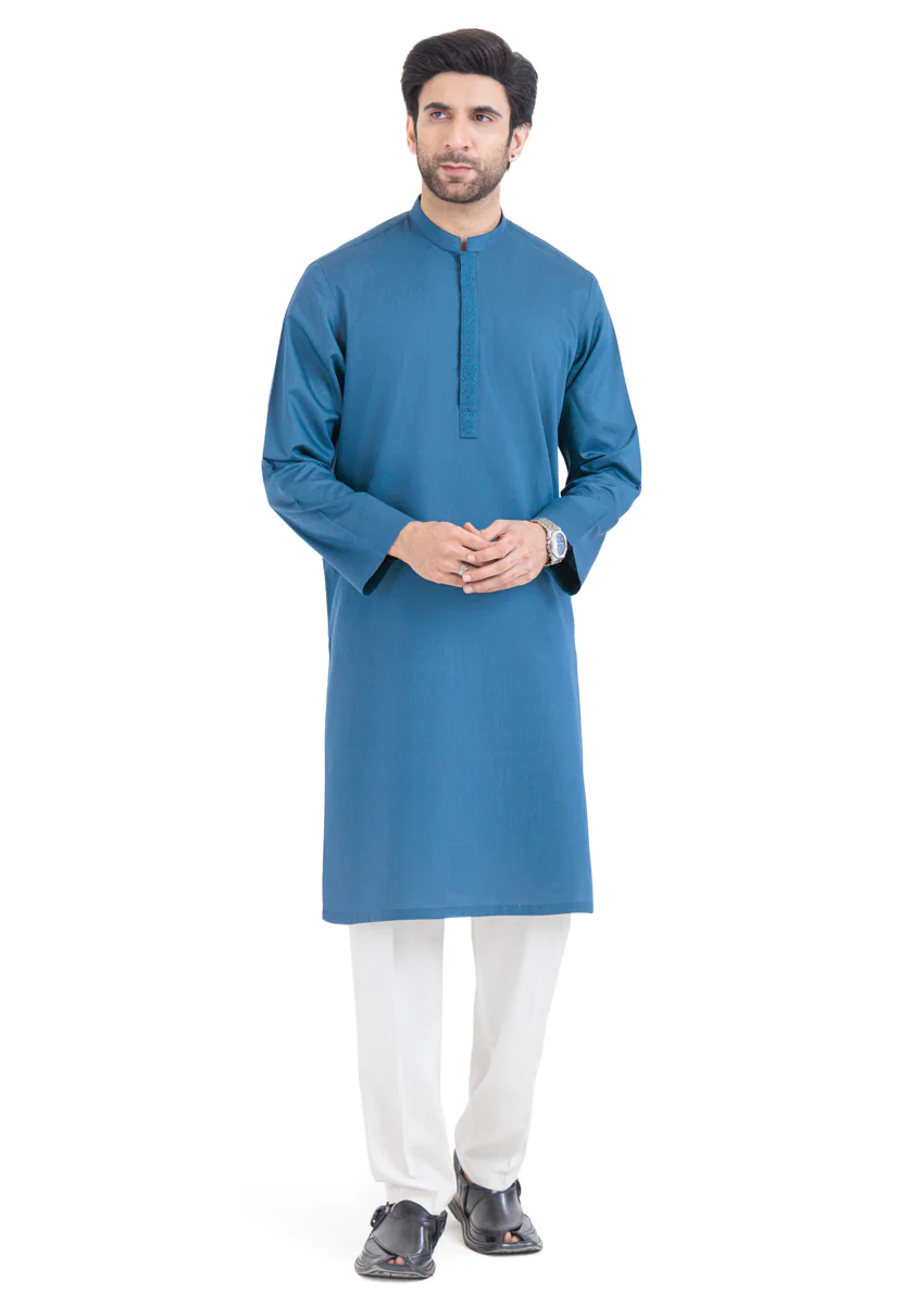 Teal-Yarn Dyed-Kurta - (MP1PBW25BM11D5) - Image 3