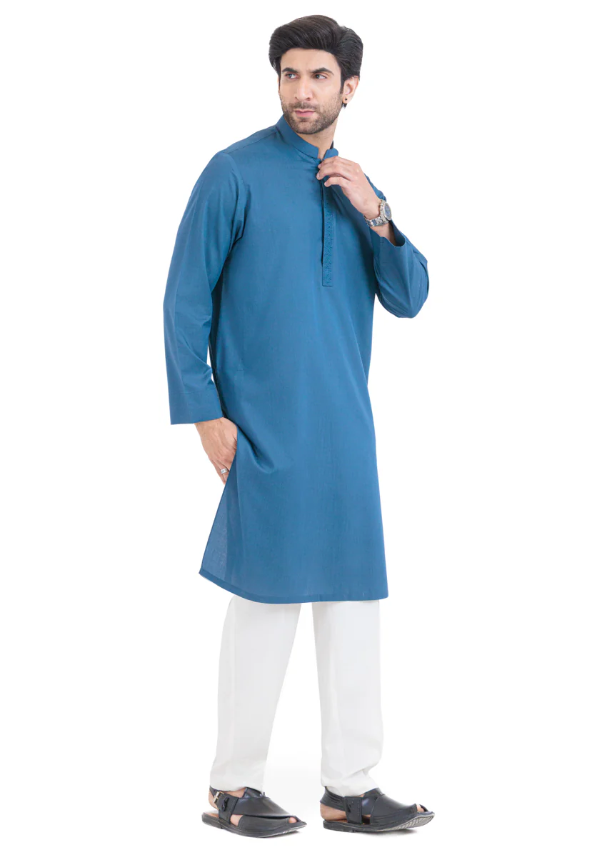 Teal-Yarn Dyed-Kurta - (MP1PBW25BM11D5) - Image 5