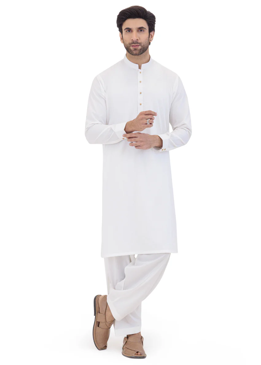White-Blended-Shalwar Suit - (MP2PBBW25ADN15) - Image 3