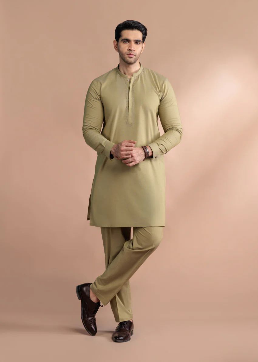 L-Olive-Cotton-Shalwar Suit - (MP2PBBW25BM10N18) - Image 5