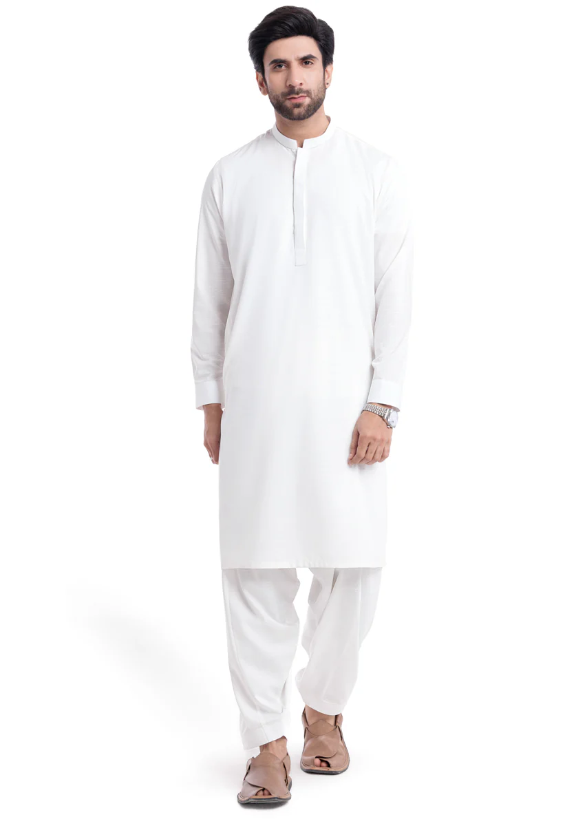 White-Blended-Shalwar Suit - (MP2PBBW25BM1J6) - Image 2
