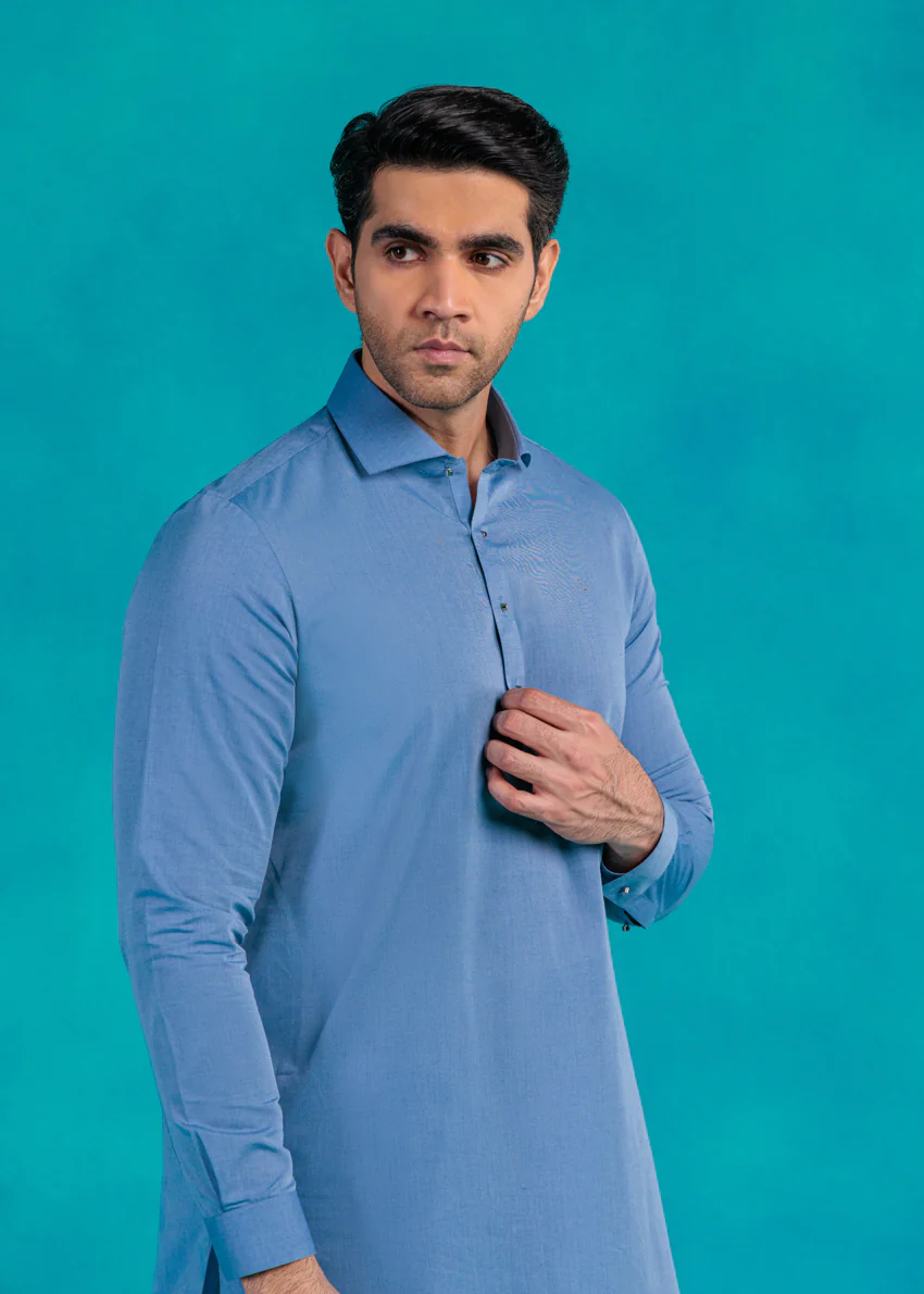 L-Blue-Cotton-Shalwar Suit - (MP2PSBW25ADN14) - Image 3