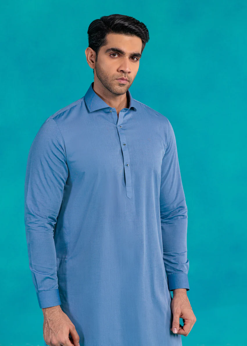 L-Blue-Cotton-Shalwar Suit - (MP2PSBW25ADN14) - Image 4