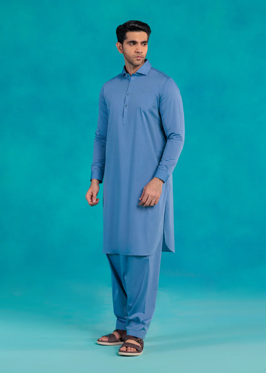 L-Blue-Cotton-Shalwar Suit - (MP2PSBW25ADN14) - Image 5