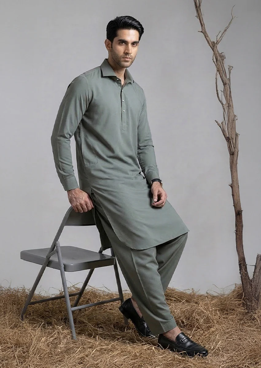 D-Green-Blended-Shalwar Suit - (MP2PSBW25BM9O1) - Image 3