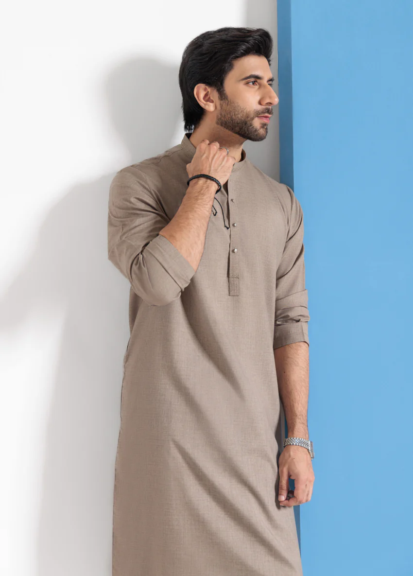 Taupe-Blended-Kurta Shalwar - (MPS25KSE2062) - Image 4