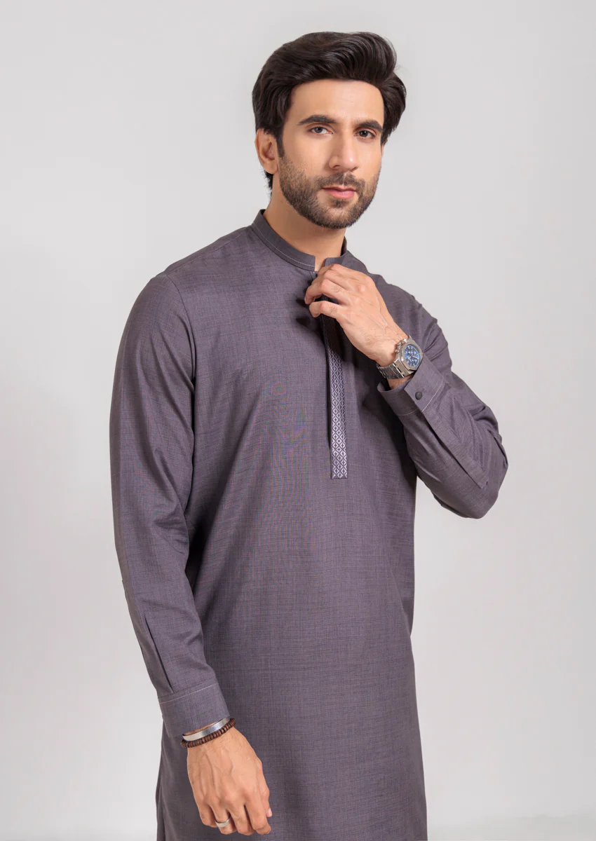D-Grey-Blended-Kurta Shalwar - (MPS25KSE2064) - Image 3