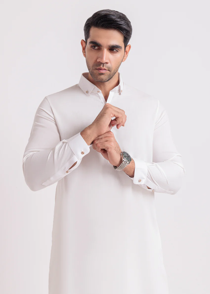 White-Blended-Shalwar Suit - (MPS25SSE2054) - Image 5