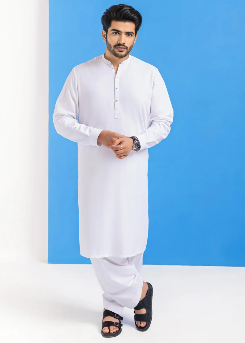 White-Blended-Shalwar Suit - (MPS25SSS2040) - Image 3