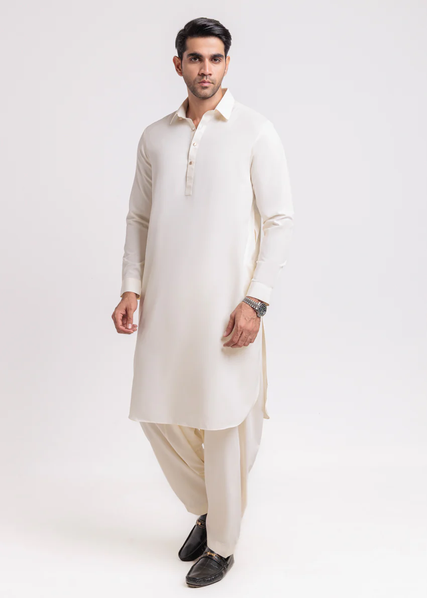 Cream-Blended-Shalwar Suit - (MPS25SSS2041) - Image 3