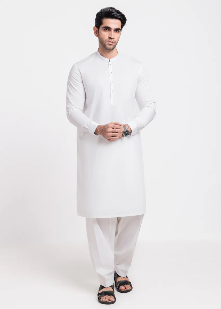 White-Blended-Shalwar Suit - (MPS25SSS2043)