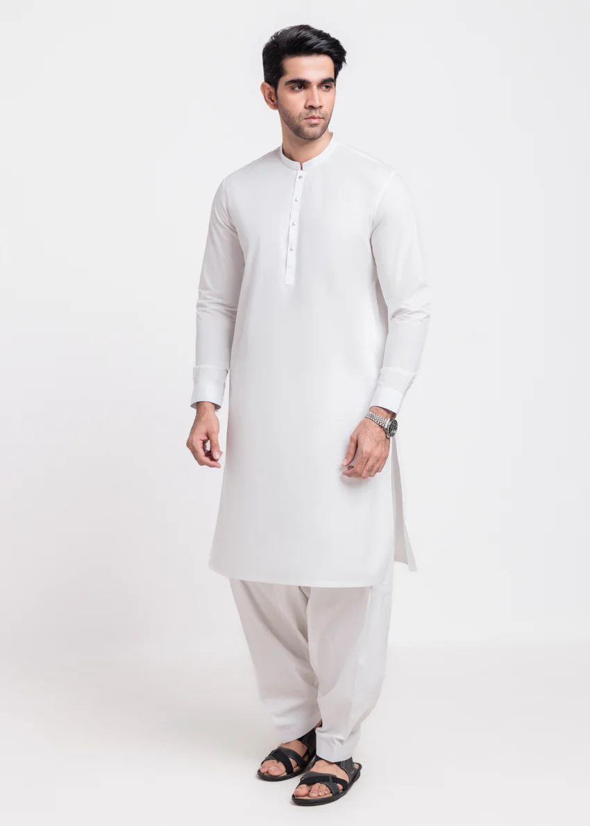 White-Blended-Shalwar Suit - (MPS25SSS2043) - Image 3