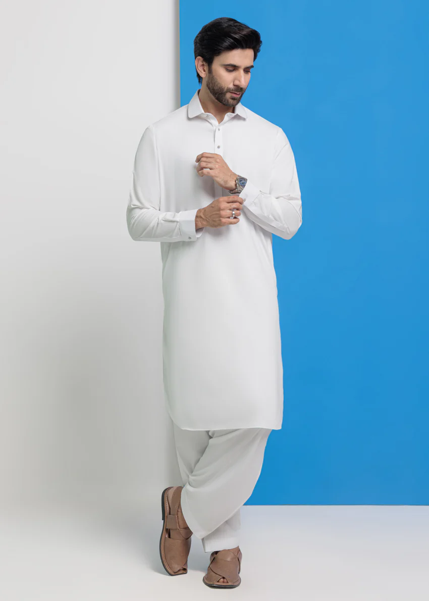 White-Blended-Shalwar Suit - (MPS25SSS2049) - Image 3
