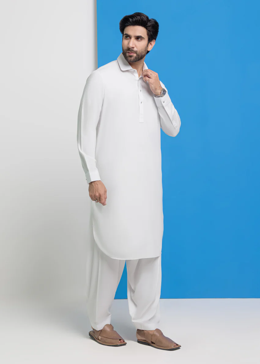 White-Blended-Shalwar Suit - (MPS25SSS2049) - Image 4