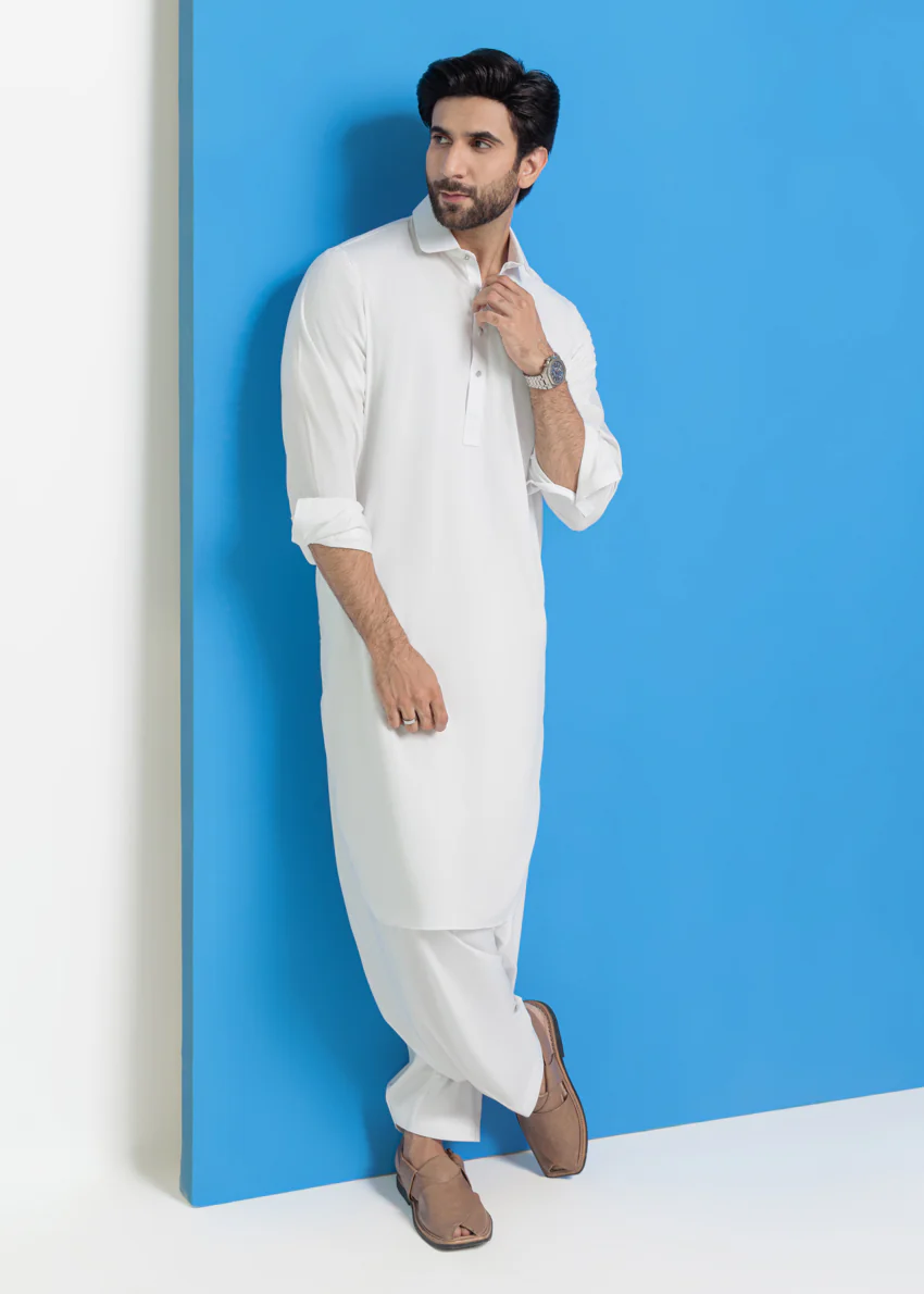 White-Blended-Shalwar Suit - (MPS25SSS2049) - Image 6