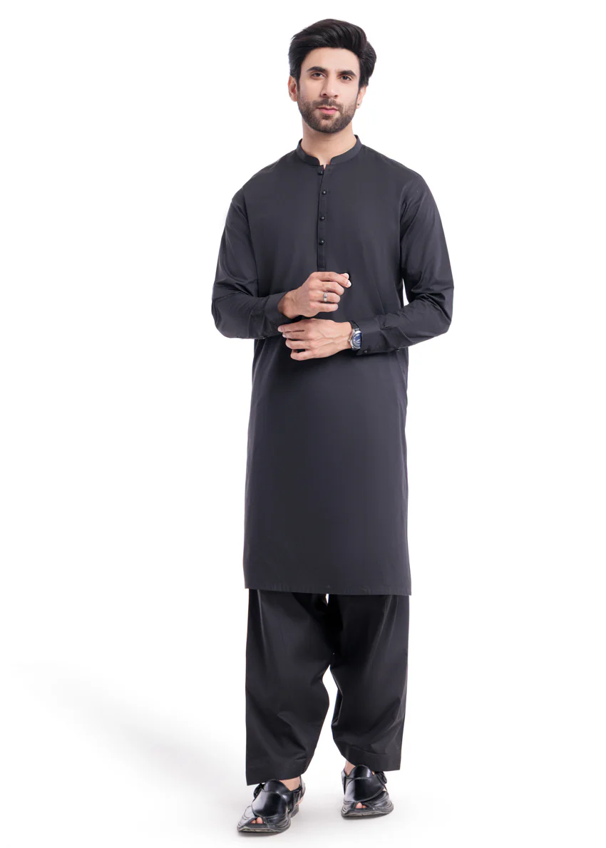 Black-Cotton-Shalwar Suit - (MPS25SSS2056) - Image 2