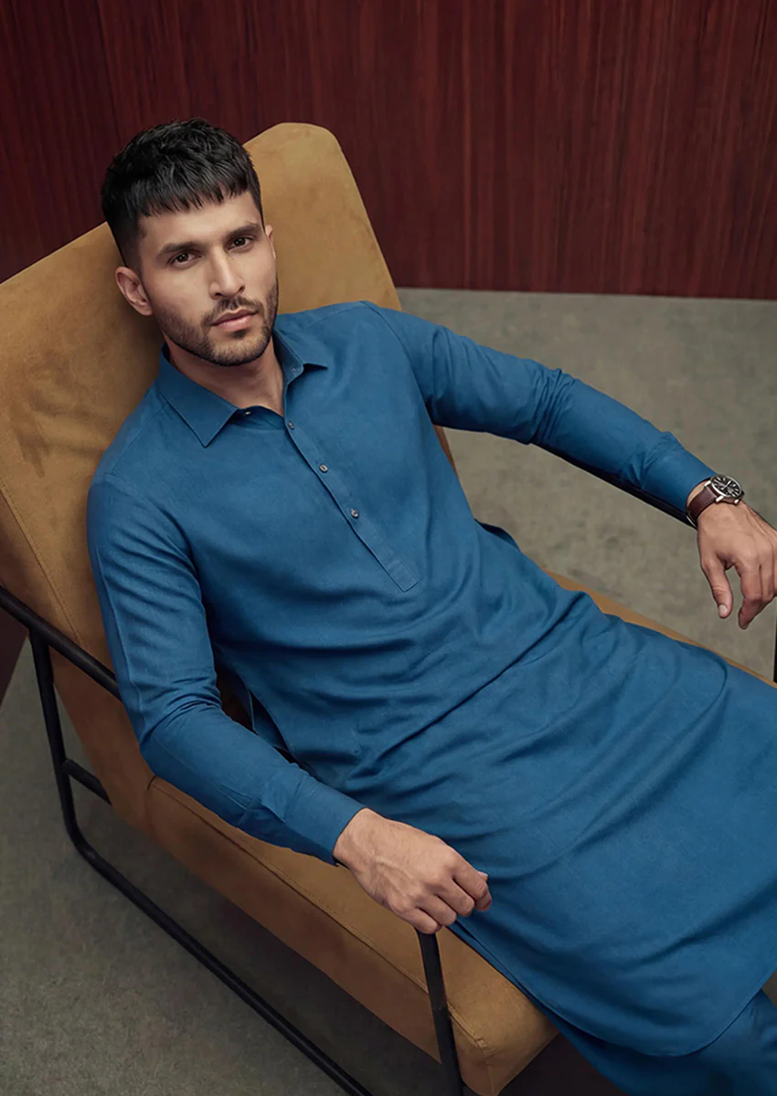 Navy-Blended-Shalwar Suit - (MPS25SSS2067) - Image 3