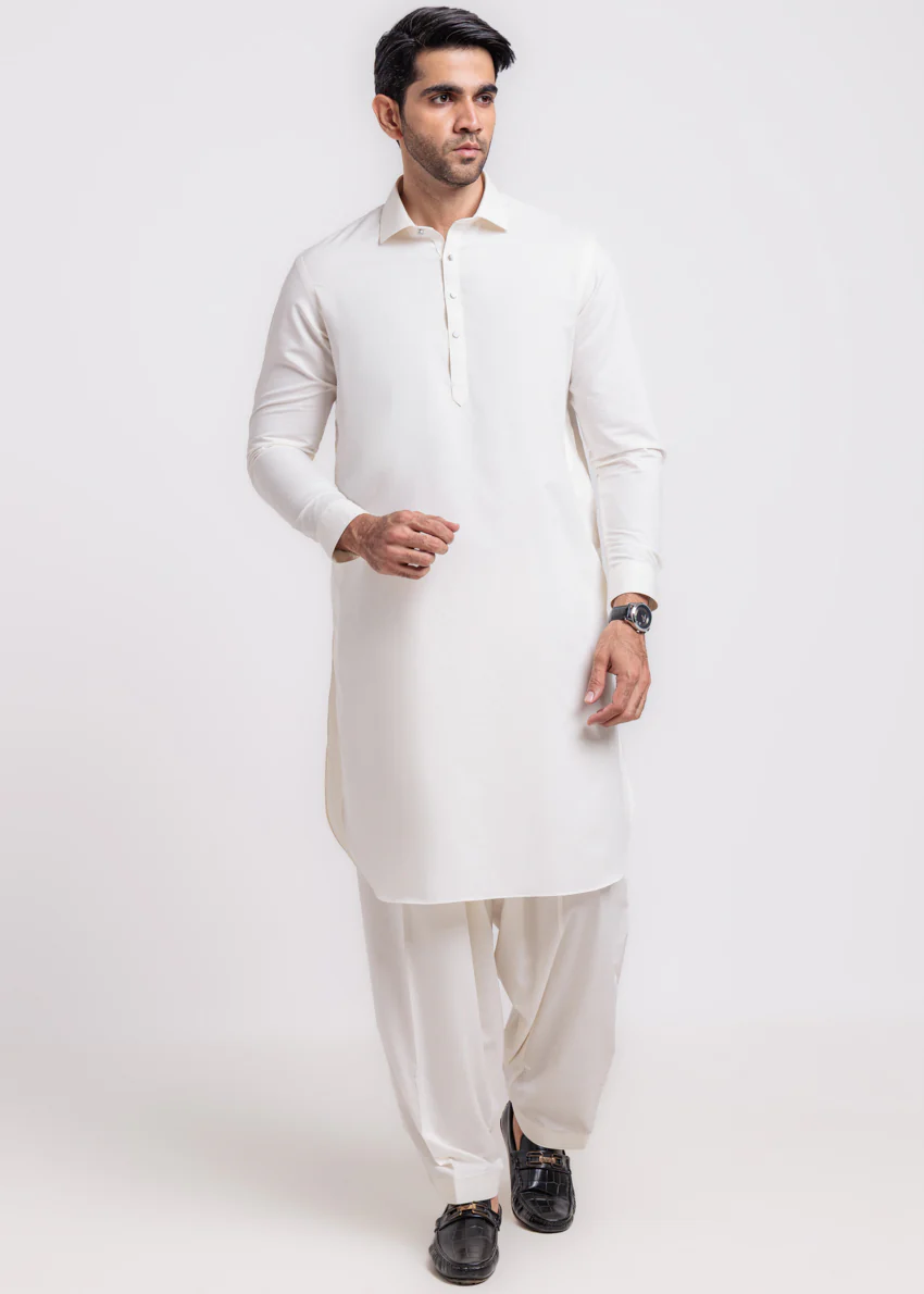 O-White-Blended-Shalwar Suit - (MPS25SSS2069) - Image 3