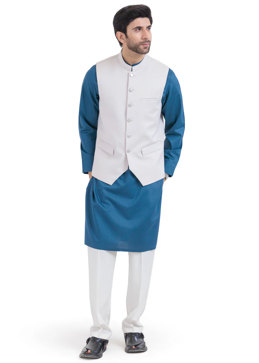 P-White-Blended-Waist Coat - (MPS25WCS1008)