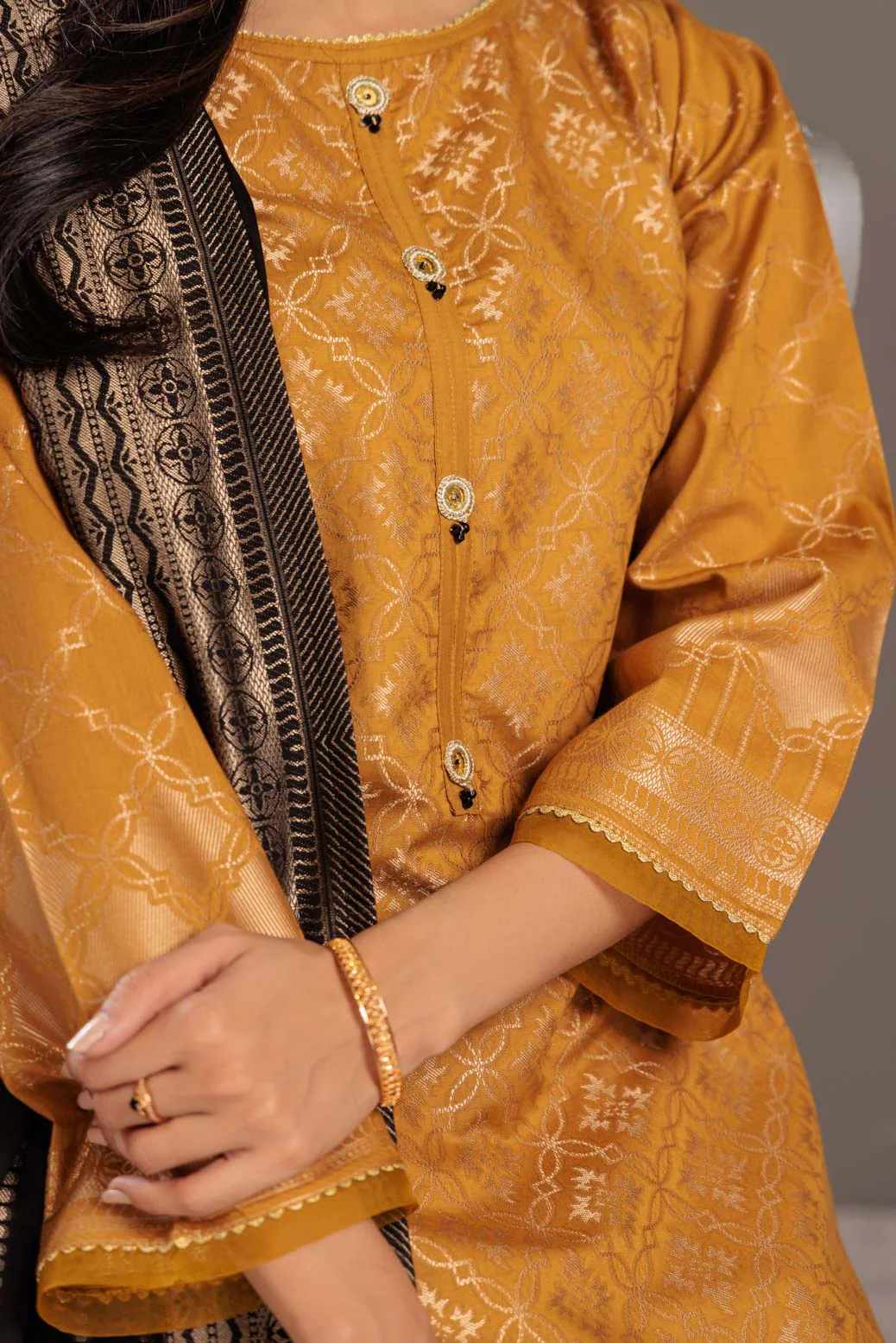 MUSTARD-JACQUARD-3 PIECE (JAS233P20) - Image 4