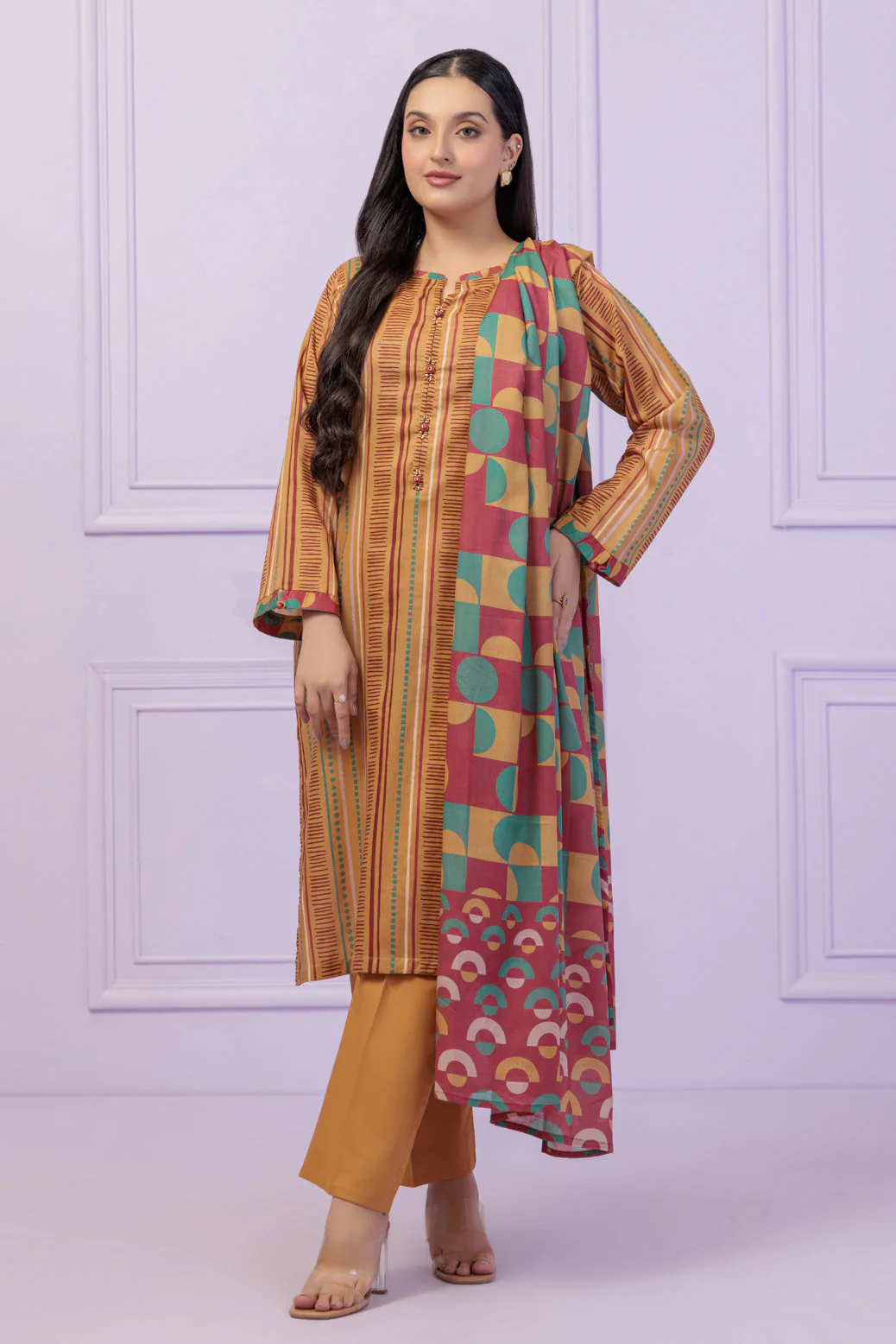 MUSTARD-LAWN-3 PIECE (6S24B3P109) - Image 2