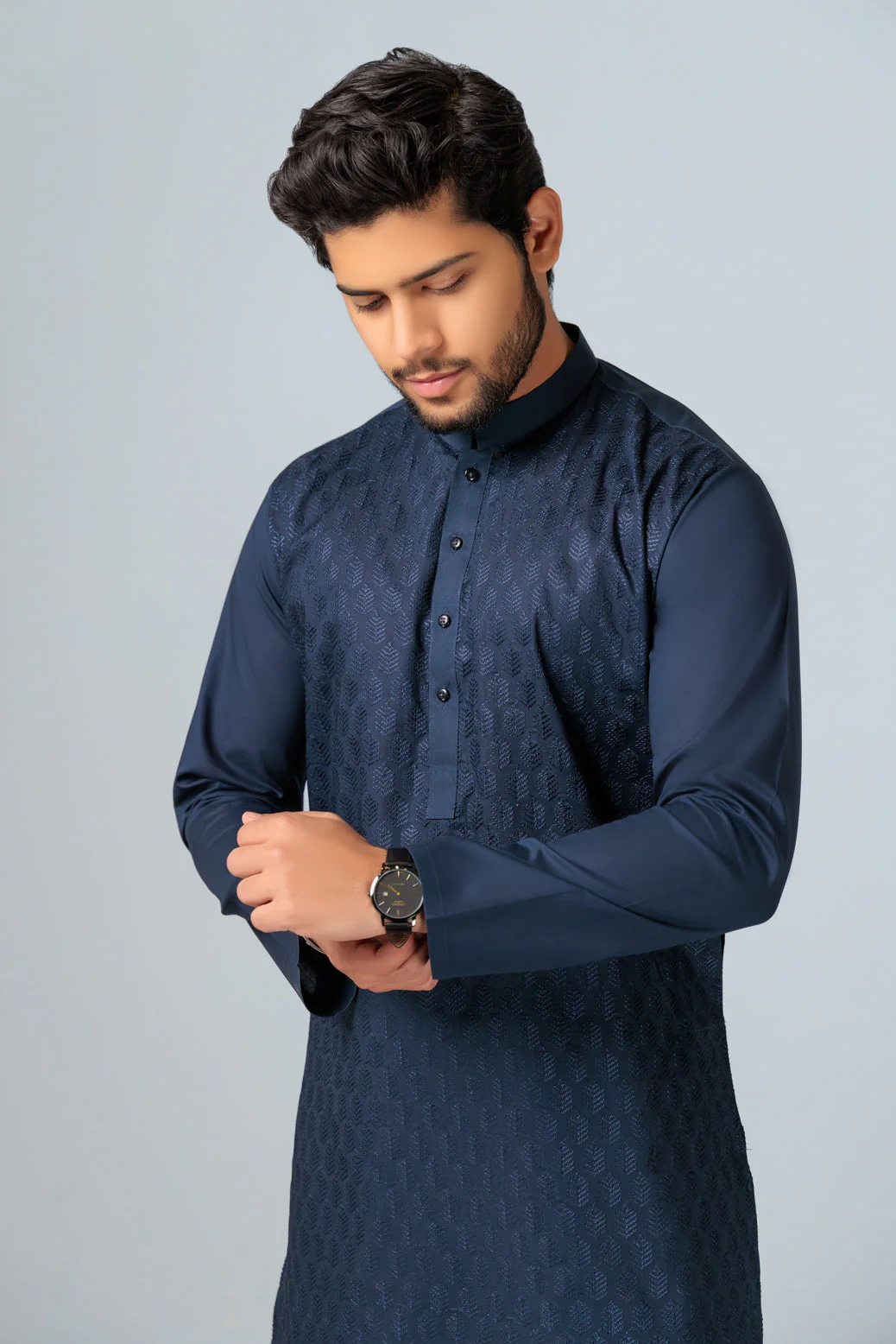 N-BLUE-COTTON-KURTA PAJAMA TROUSER (KSS23-019) - Image 2