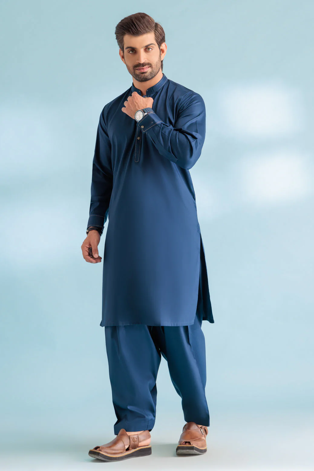 N-BLUE-DOBBY-KURTA SHALWAR - (KSRW23-051) - Image 4