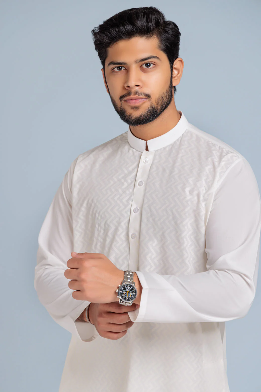 O-WHITE-BLENDED-KURTA PAJAMA TROUSER (KSS23-022) - Image 2