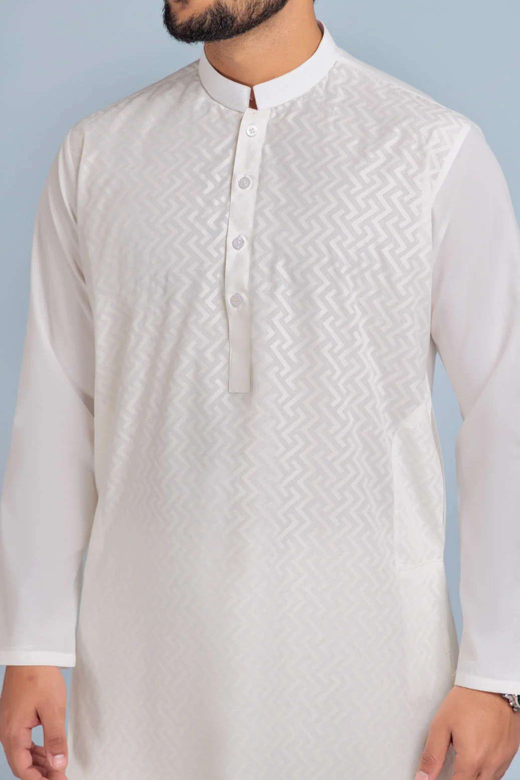O-WHITE-BLENDED-KURTA PAJAMA TROUSER (KSS23-022) - Image 3
