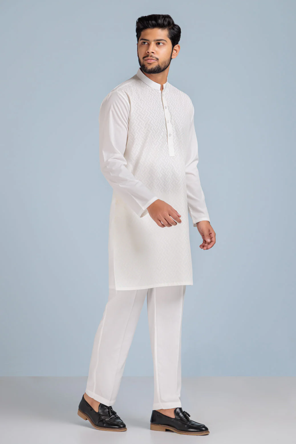 O-WHITE-BLENDED-KURTA PAJAMA TROUSER (KSS23-022) - Image 4