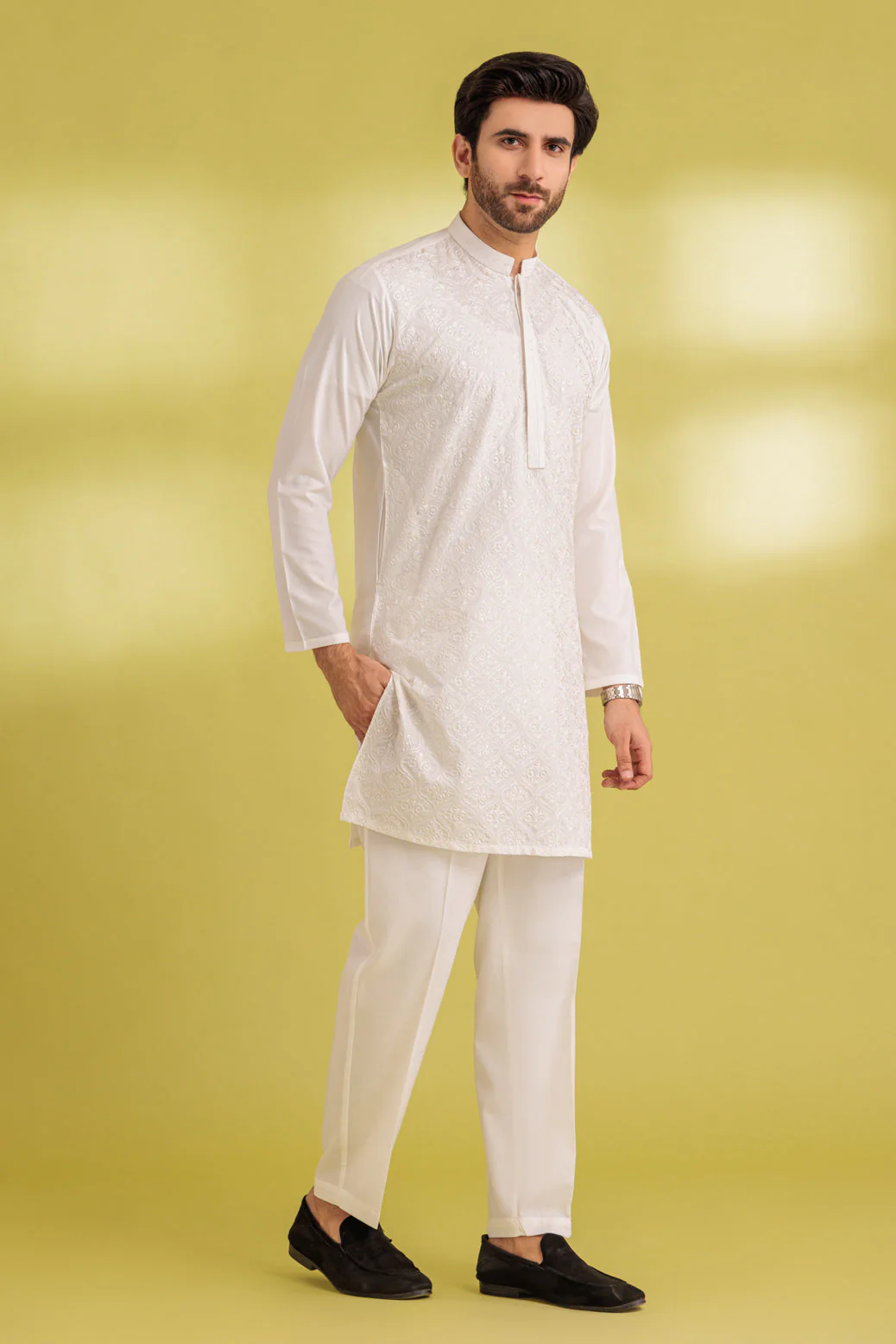 O-WHITE-BLENDED-KURTA PAJAMA TROUSER - (KSS23-051) - Image 2
