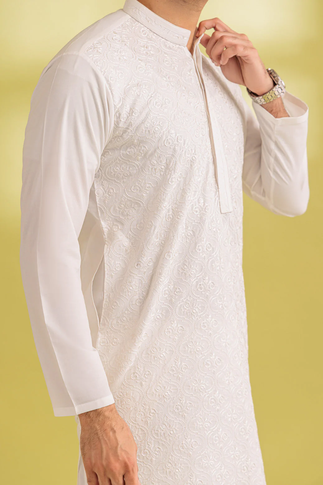O-WHITE-BLENDED-KURTA PAJAMA TROUSER - (KSS23-051) - Image 3